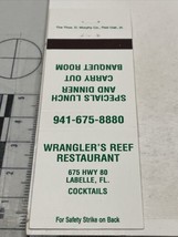 Vintage Matchbook Cover  Wrangler’s Reef Restaurant. Labelle, FL   gmg  ... - £9.85 GBP