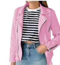 Women Slim-fit Pink Jacket Stylish Fancy Lambskin Leather Party Halloween Motor - £85.77 GBP+