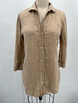 Paperwhite Linen Button Up Shirt Sz 4 Light Brown Button Back 3/4 Sleeve - £23.24 GBP