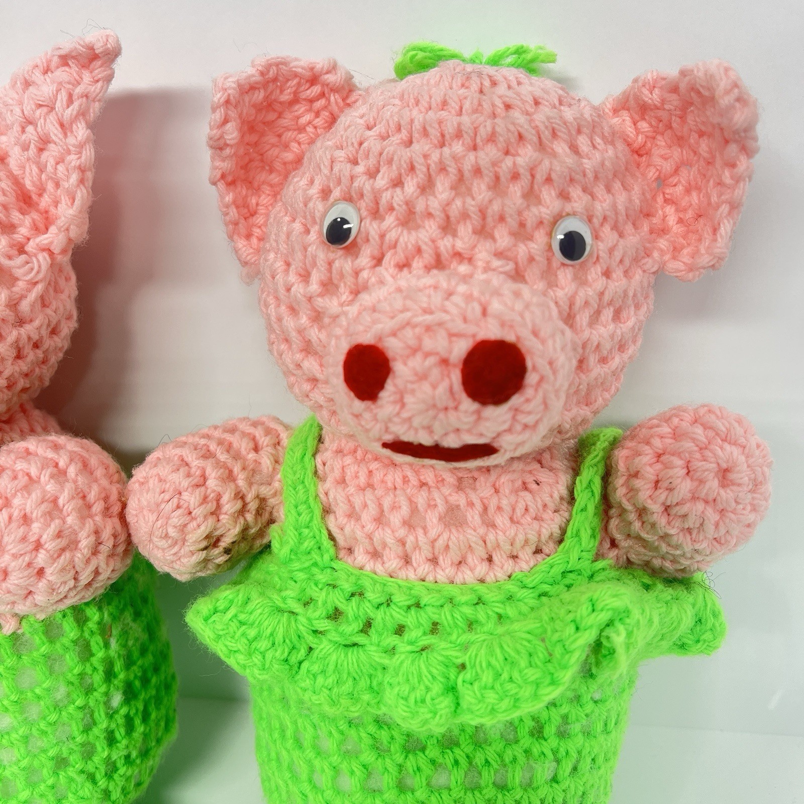 Lot Of 2 Crochet Pigs Handmade Plush 12in Stuffed Animal Toy Pink Husband Wife Item image 4