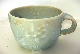 Studio Pottery Coffee/Soup Mug w/Side Handle Green Crystalline Glaze 3&quot;H... - $22.49