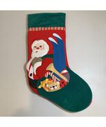 Vintage Handmade Christmas Stocking With 3D  Santa, Bag, Skis Design 18&quot; - €15,58 EUR