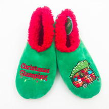 Snoozies Women&#39;s Christmas Glamping Green Slippers Medium 7/8 - $12.86