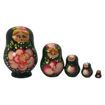 Vintage Russian Matryoshka Small Nesting Dolls Wooden 5 Piece 3&quot; Tall Floral - £13.29 GBP
