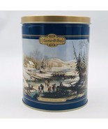 Currier &amp; Ives Round Popcorn Tin Houston Foods Co 6&quot; Diameter 7.25&quot; Tall - $12.19