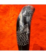 Viking Drinking Horn + Leather Holster - Viking Wolf Motive Scrimshaw Dr... - $107.56 CAD