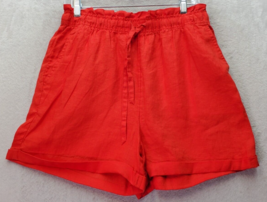 C&amp;C California Shorts Womens Medium Red Linen Pockets Elastic Waist Draw... - £17.30 GBP