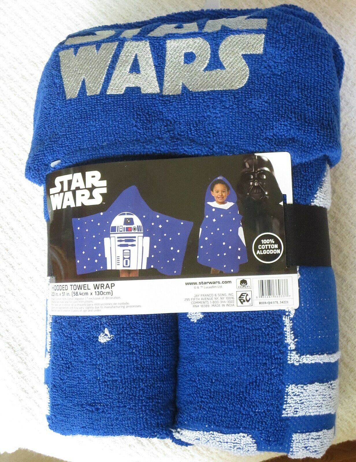 Disney Star Wars R2-D2 Blue Cotton Hooded Towel Wrap - £15.78 GBP