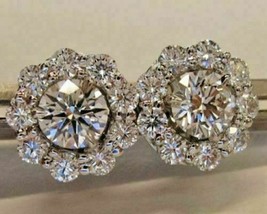 2,50 ct Rundschliff VVS1/D Diamant Halo Flower Ohrstecker 14K Weißgold Finish - £127.53 GBP