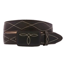 Dark Brown Cowboy Belt Western Dress Real Leather Embroidered Buckle Vaq... - £23.97 GBP