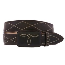 Dark Brown Cowboy Belt Western Dress Real Leather Embroidered Buckle Vaq... - £23.83 GBP