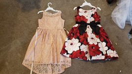 EUC LOT Girls Formal Christmas Dress Tule Lace Floral Pink Red black Bow sz 7 8 - $30.39