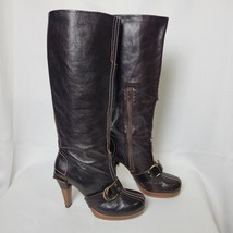 Women’s Brown Leather Heel Knee Boots By Harlot Size 7US Made In Portuga... - £87.04 GBP