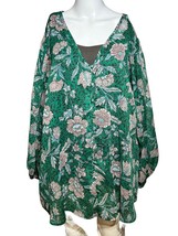 Torrid Shirt Women&#39;s Torrid 4 4X 26 Green Semi-Sheer Floral Layer Top Bohemian - £16.78 GBP