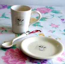 Williams Sonoma SNOWMAN Cocoa/Coffee Mug with Spoon &amp; Saucer ~ New Old Stock - £15.53 GBP