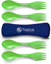 Tapirus 4 Green Spork To Go Set - Durable And Bpa Free Sporks - Spoon, Fork And - £26.37 GBP
