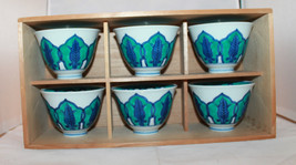 Set of 6 Japanese Arita Yaki Japan Tea Cups Wooden Box Yunomi  White Blu... - £73.04 GBP