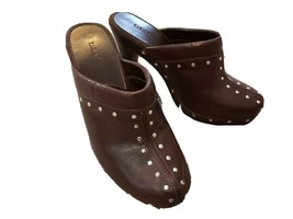 Fioni Women's Size 8 Mules Brown Slip On Heels Shoes Round Toe Studded C... - $45.00