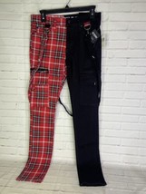Hot Topic Red Plaid Black Split Leg Suspender Stinger Denim Jeans Size 30 x 30 - £59.21 GBP