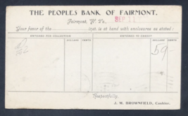 1906 Bank of Fairmont McKinley Postal Card Postcard Peoples WV Flag Cancel - £12.41 GBP