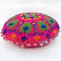 Traditional Jaipur Boho Throw Round Suzani Cushion, Embroidered Pillowcases 16&quot;, - £10.35 GBP