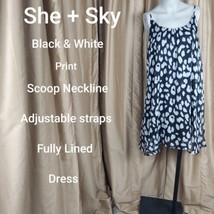 She + Sky Black &amp; White Print Adjustable Straps Fully Lined Dress Size S - £12.55 GBP