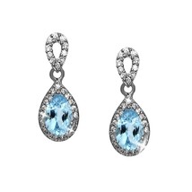 Blue Topaz Diamond Alternatives Teardrop Dangle Earrings White 14k over 925 SS - £37.20 GBP