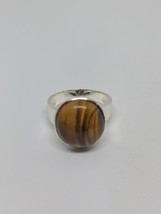 Sterling Silver 925 TH Round Tigers Eye Ring Size 7 - £15.65 GBP