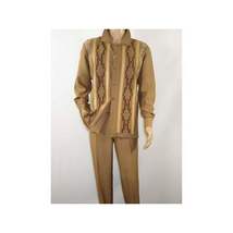 Men Silversilk 2pc Fancy walking leisure suit Italian woven knits 4407 Cafe Tan image 9