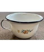 Vtg Enamelware Bowl Pot White Floral Black Rim Farmhouse Planter Porch D... - $24.00