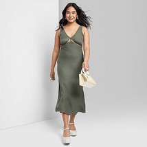 Women&#39;s Lace Detail Slip Midi Dress - Wild Fable Olive Green S - £17.22 GBP