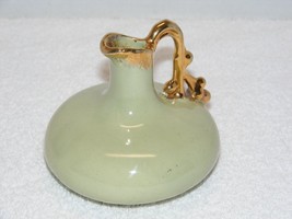 Vintage Lite Olive Green 3.5&quot; OIL/ Creamer PITCHER/ Floral Vase Pottery Guc - £23.91 GBP