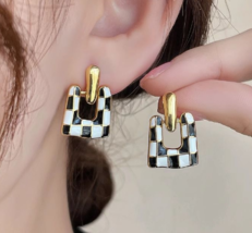Plaid studs for women small fragrance style earrings personality niche d... - £15.53 GBP