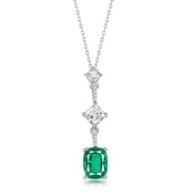 Sterling Silver White &amp; Cushion-Cut CZ Necklace - Emerald - £32.81 GBP