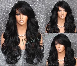 Absolutely Stunning Human Hair Blend Black Goddess Full Wig ... Big loose beachy - $99.95