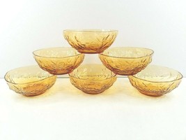 6 Seneca Driftwood Amber 5 1/8&quot; Small Fruit Dessert Bowls Set Vintage Glassware - £54.39 GBP