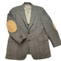 Tweed Blazer Mens 42S Herringbone Elbow Patches Gray Wool Stanley Blacker USA - £67.41 GBP