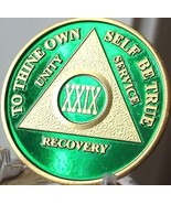 29 Year AA Medallion Green Gold Plated Alcoholics Anonymous Sobriety Chi... - $20.39