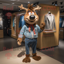 Brown Reindeer mascot costume character dressed with a Denim Shorts and Ties - £953.62 GBP