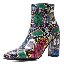 Snake Skin Boots Women High Heels Ankle Boot Pointed Toe Shoes Female Shoes Ladi - £59.25 GBP