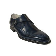 Men's Giovanni Shoes High Quality Leather Monk Strap Buckle AMATO Navy image 3