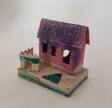 Vintage PUTZ Japan Glitter Cardboard Paper Mache House Pink Purple  - £13.54 GBP