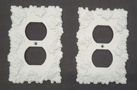 PP) Vintage Pair M.C. Co. Painted White Brass Metal Floral Outlet Cover ... - $19.79