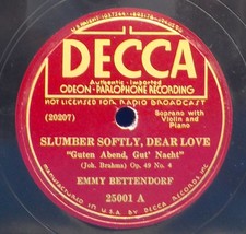 12&quot; Emmy Bettendorf 78 BRAHMS Slumber Softly / MOZART Sleep My Princelin... - £7.90 GBP