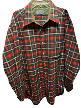 Pendleton VTG Men’s Medium Red Plaid Long Sleeve Button Down Wool Flanne... - £38.65 GBP