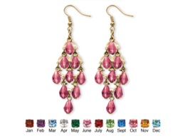 Simulated Birthstone Chandelier Earrings October Pink Tourmaline Goldtone - $89.99