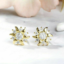 1Ct Round Cut VVS1 Diamond Flower Stud Push Back Earrings 14k Yellow Gold Finish - £70.27 GBP