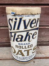 Antique SILVER FLAKE Rolled Oats Oatmeal Cereal Canister Box Lockport Il... - $29.65