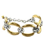 Brighton Two-Tone Link Bracelet Silver Gold Oval Heart Charm 9” - $24.95
