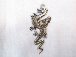 New Xl Size Classic Curvy Fantasy Dragon Cast Pewter Pendant Adj Cord Necklace - £9.58 GBP